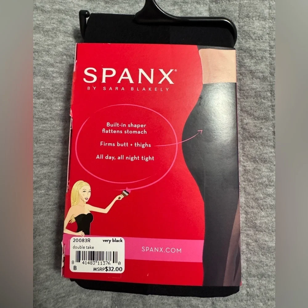 Spanx Very Black Double Take Patterned Leg Shaping Tights Size B
